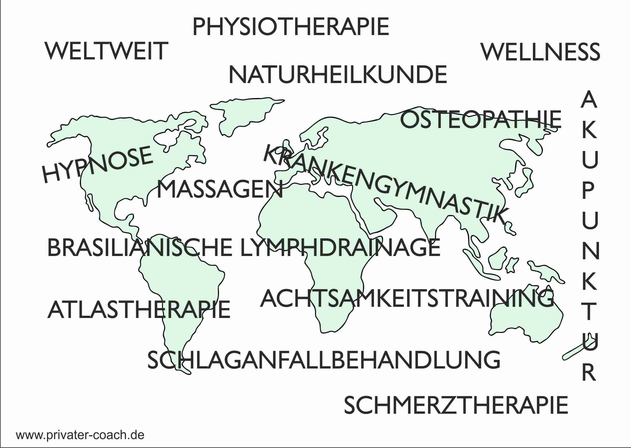 Privater Coach Bild mit Begriffen wie weltweit Physiotherapie Osteopathie